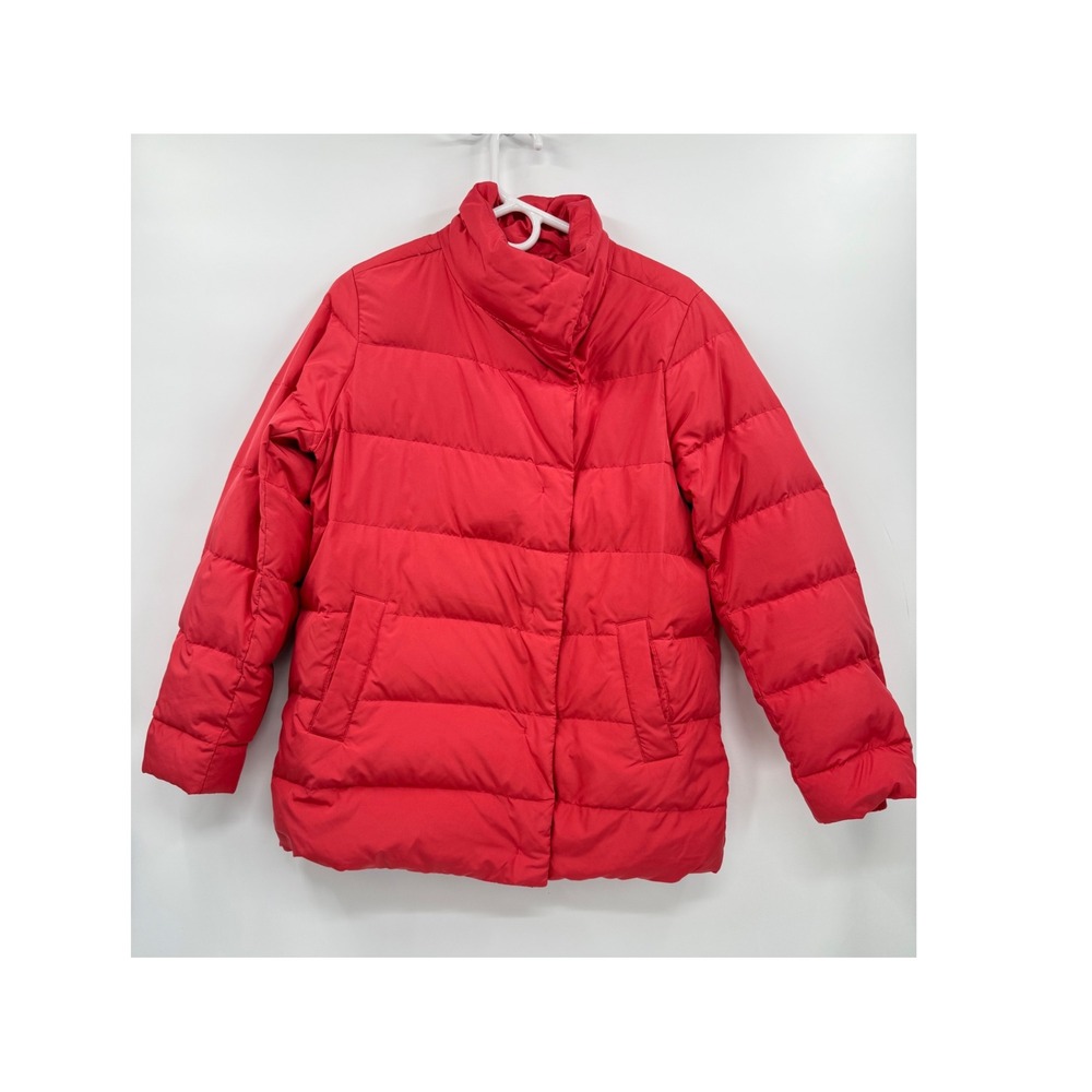 J. Jill Small Puffer Jacket Womens Red‎ Down Filled Quilted Funnel Neck Coat